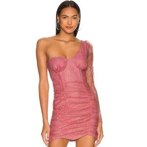 Majorelle Ilaria One Shoulder Lace Pink Mini Dress Size Medium